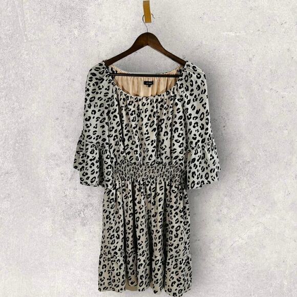 Le Gali Flounce Dress Animal Print Chiffon Off Shoulder Size L - Picture 2 of 9